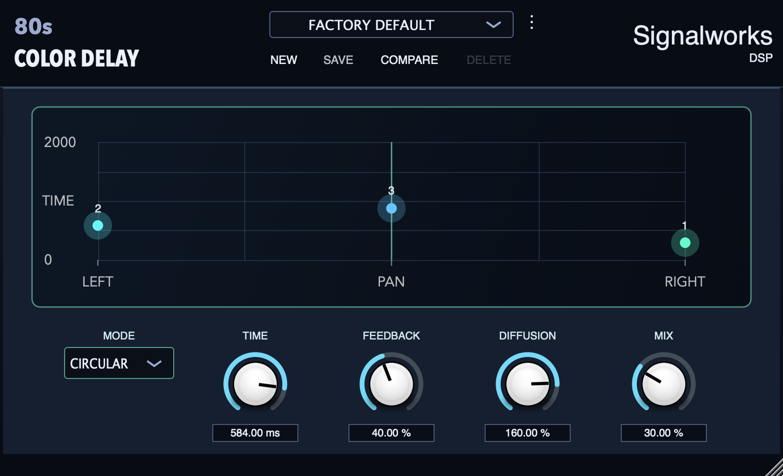 80s Color Delay plug-in interface